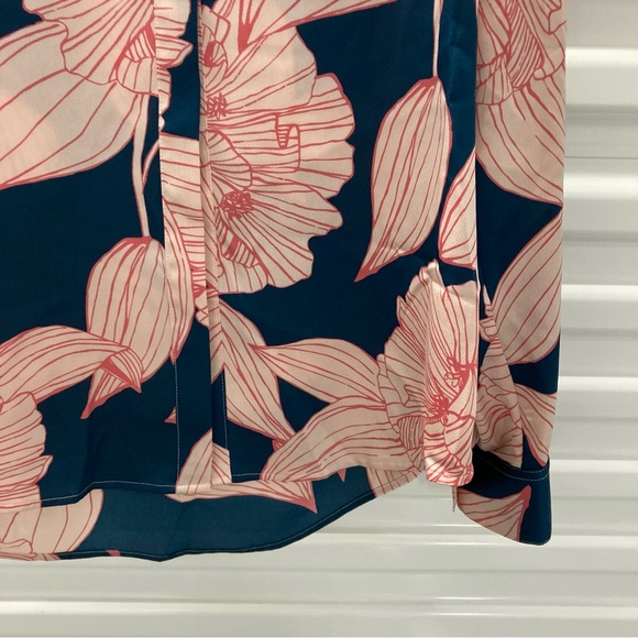 DKNY Women's Navy and Pink Floral Button Down Shirt - Picture 5 of 14